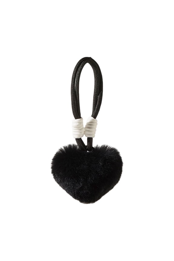 Women's Heart Keychain, Artificial Fur Ball Keychain, Red Heart Plush Key Ring, Backpack Pendant Charm Girl Suitable for Valentines Day(Black)