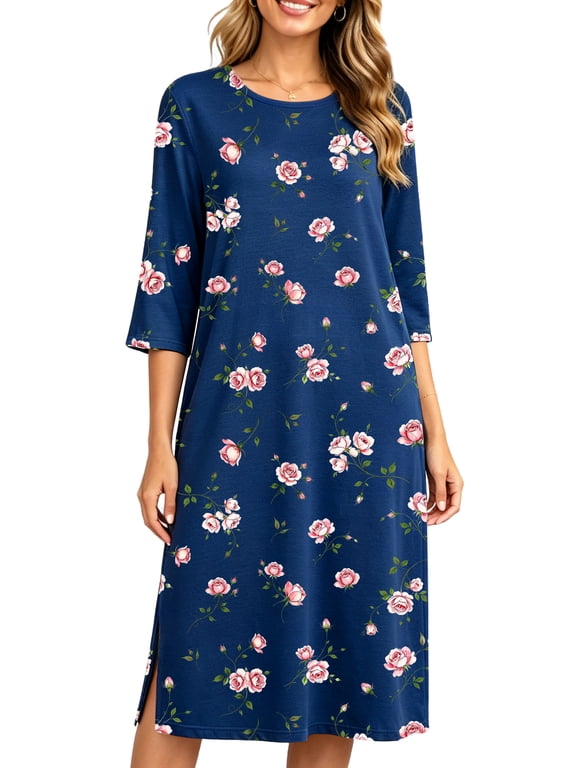 Sleepwear 3/4 Sleeve with Pocket Cotton, Nightgown 1-Piece (Women's)