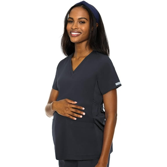 Med Couture Maternity V-Neck Scrub Top, 2 Pockets, Stretchy Side Panels with a Flattering Fit for Pregnant Ladies - MC628