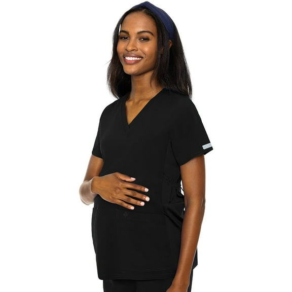 Med Couture Maternity V-Neck Scrub Top, 2 Pockets, Stretchy Side Panels with a Flattering Fit for Pregnant Ladies - MC628