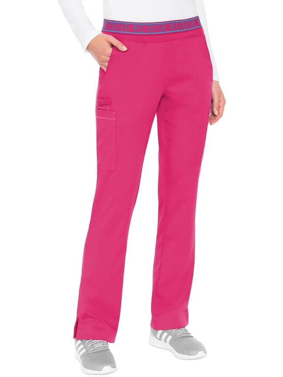 Touch Women's Yoga Pull-On Pant Scrub Bottoms with 7 Pockets Pink Punch LG