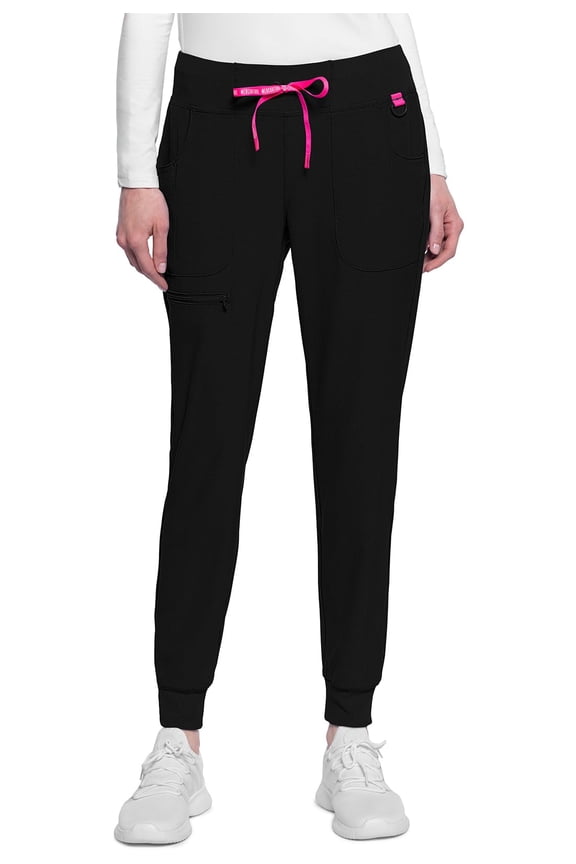 Scrub Pants for Women Mid Rise Scrub Jogger with 5 Pockets Rib-Knit Cuffs with Drawstring Waistband MC102P, S Petite, Black