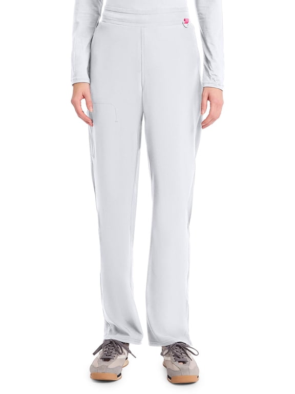 Scrub Pants for Women Straight Leg Pull-On Pant with 4 Pockets Moisture Wicking & 360 Stretch - MC103, S, White