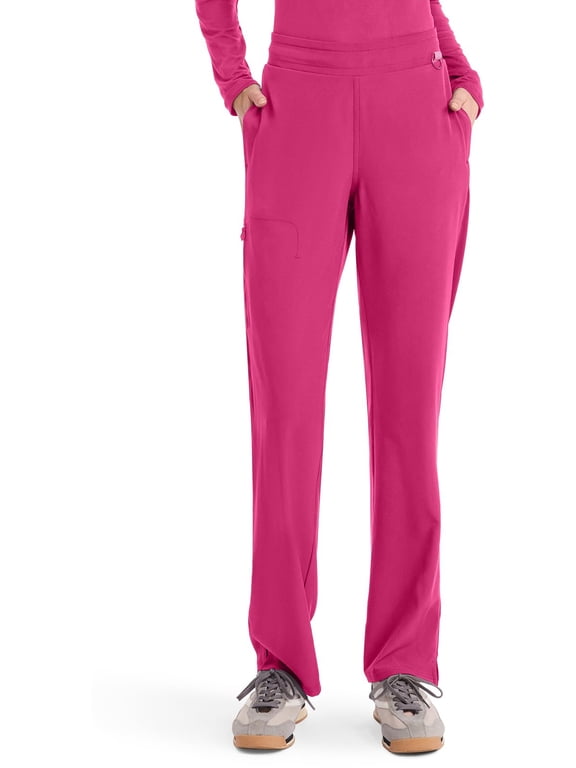 Scrub Pants for Women Straight Leg Pull-On Pant with 4 Pockets Moisture Wicking & 360° Stretch - MC103P, XXS Petite, Pink Power