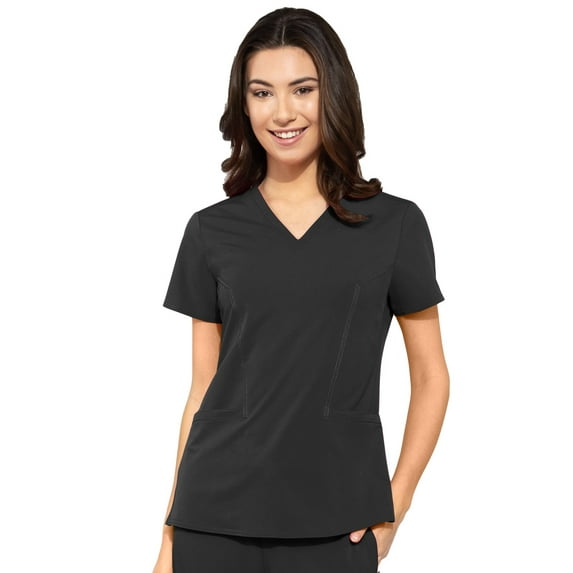 Med Couture Peaches Women's 8434 V-Neck Top -Black-X-Small