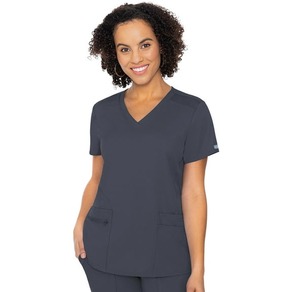 Med Couture Scrub Top for Women, V-Neck with 4 Pocket, Ultra Soft, 2-Way Stretch and Wrinkle-Free Fabric Plus Size - MC7468, 5XL, Pewter