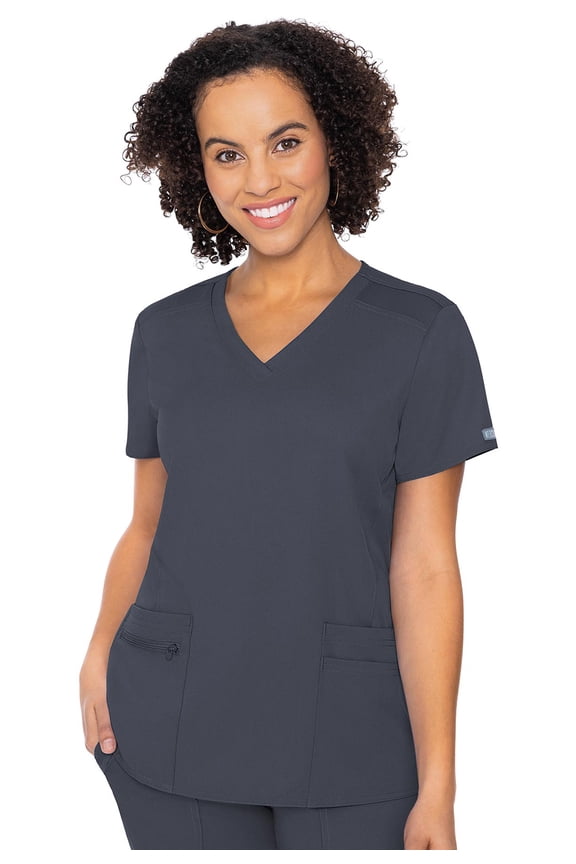 Scrub Top for Women, V-Neck with 4 Pocket, Ultra Soft, 2-Way Stretch and Wrinkle-Free Fabric Plus Size - MC7468, 5XL, Pewter