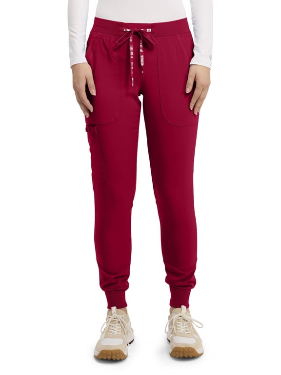Touch Scrub Pants for Women Cargo Jogger Bottoms 5 Pockets Red XS