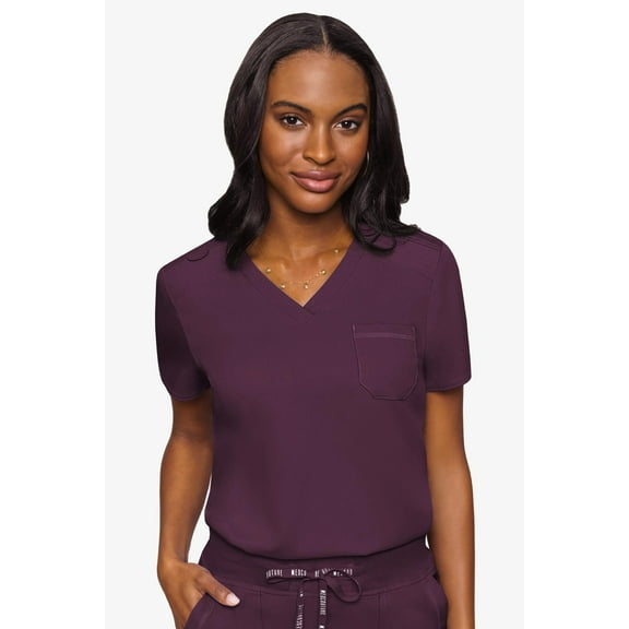 Med Couture Touch V-neck Chest Pocket Top 7448 WINE L