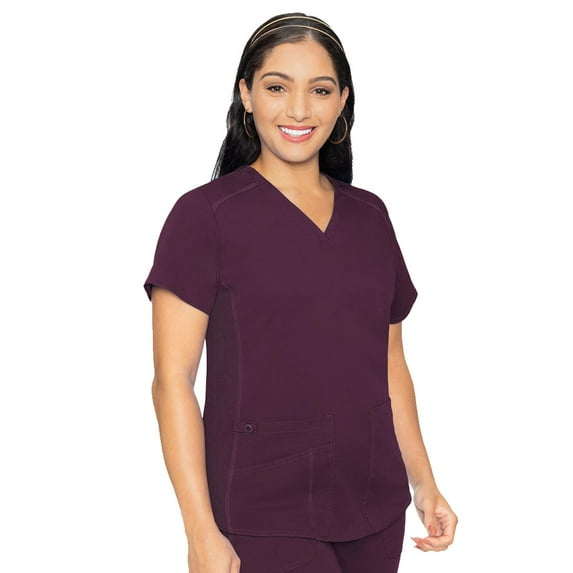 MED COUTURE Women V-Neck Shirttail Top, Color: Wine, Size: XS (7459-WINE-XS)