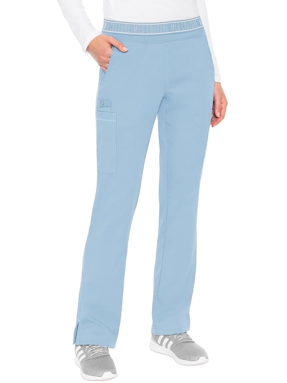 Touch Women's Yoga Pull-On Pant Scrub Bottoms with 7 Pockets Periwinkle LG