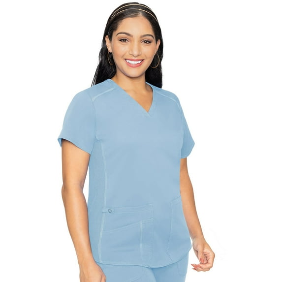 Med Couture V-Neck Scrub Top for Women with 4 Pockets, Rib-Knit Side Panel, and Shirttail Hem MC7459, Peri Wrinkle, 4X-Large Periwinkle