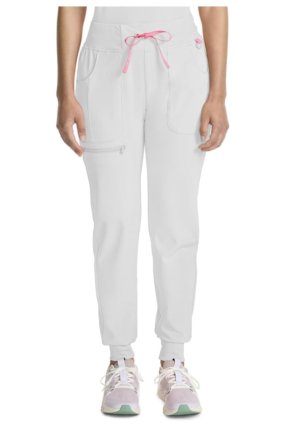 Women Mid Rise Jogger with 5 Pockets Rib-Knit Cuffs with Drawstring Waistband MC102, L, White