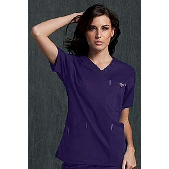 Med Couture Women's Classic Signature V-Neck Solid Scrub Top XX-Large Plum/Lilac