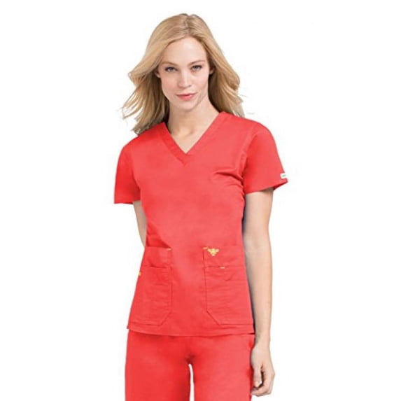 Med Couture Women's "Flex-It" 8458 Back Panel Scrub Top- Tangerine/Honey- XL