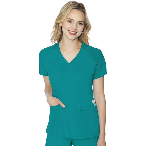 Med Couture Women's Scrub Top, Raglan Sleeves for Modern Fit, 6 Pockets 2-Way Stretch, Durable & Breathable Fabric - MC7425