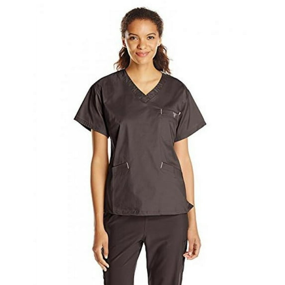 med couture women's signature top, charcoal with powder pink, small