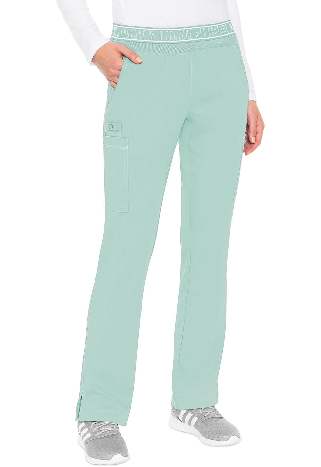 Med Couture Women's Yoga Pull-On Pants With 7 Pockets - Ultra-Soft Rib Waist, 2-Way Stretch, Size M Navy