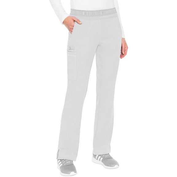 Med Couture Women's Yoga Pull-On Pant with 7 Pockets Ultra-Soft Rib-Knit Waistband and 2-Way Stretch Technology - MC7739T, S Tall, White