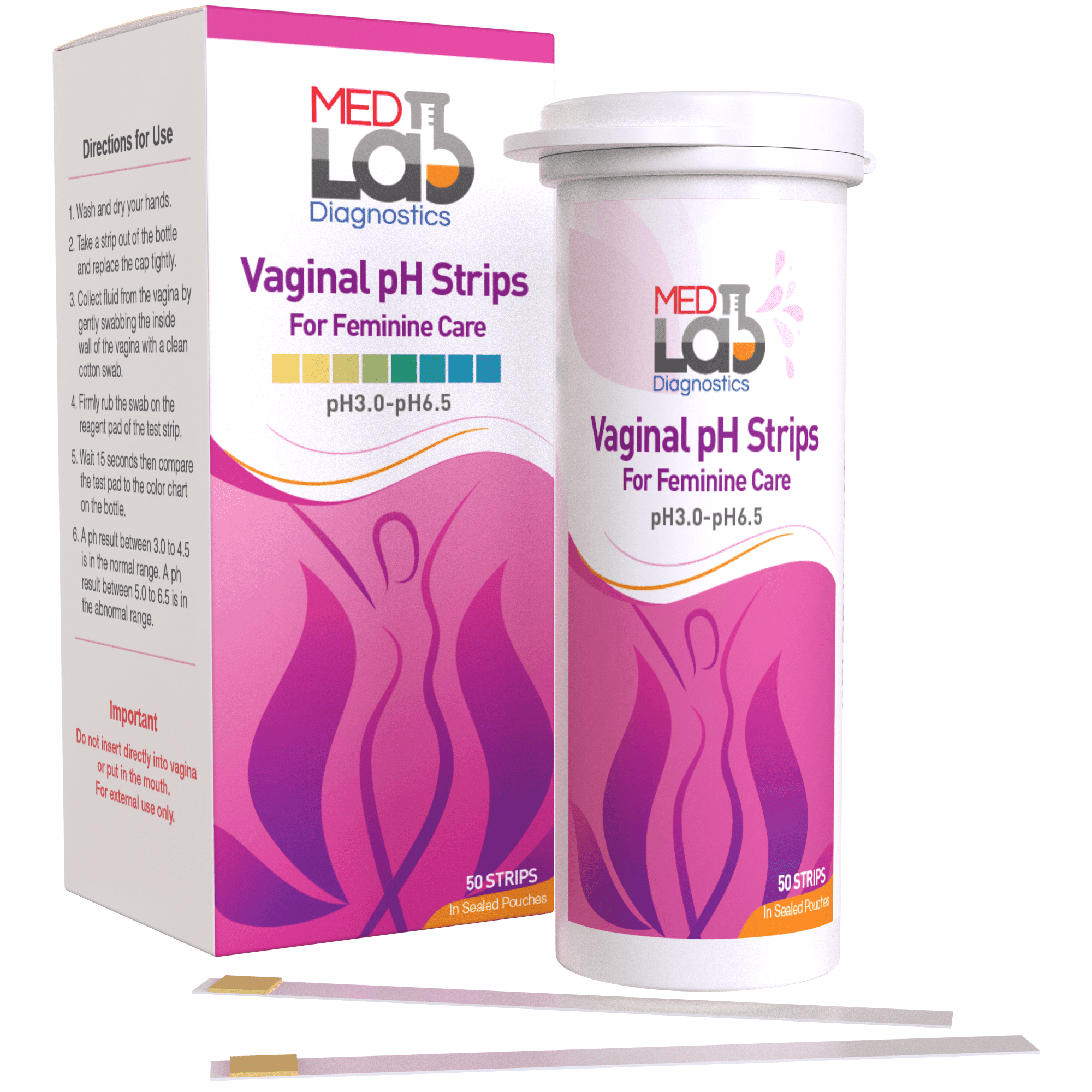 Med Lab Diagnostics Yeast Infection pH Test Strips, 50 Count