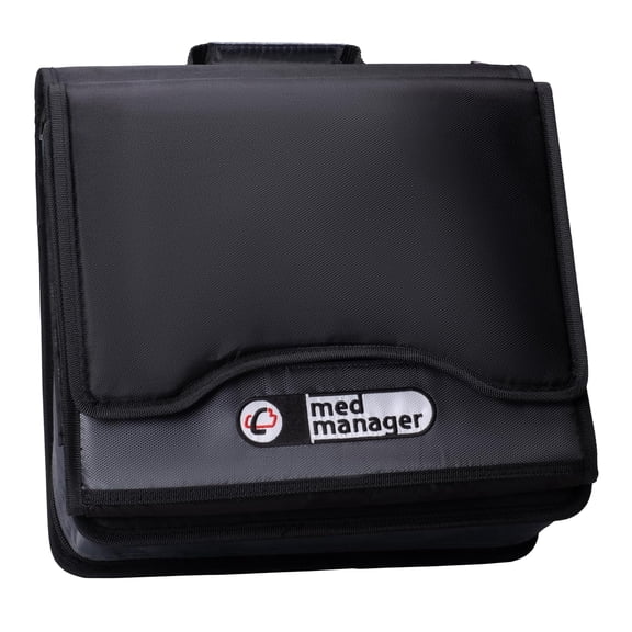 Med Manager Medicine Supply Organizer with Insulin Cooler Travel Case, Holds (15) Pill Bottles - (11) Standard Size and (4) Large Bottles, Black, 13 inches x 13 inches x 4.5 inches