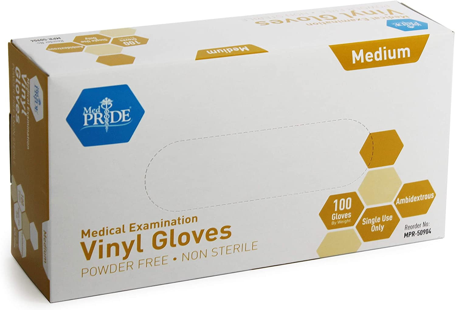 Med PRIDE Medical Vinyl Examination Gloves (Large, 100-Count) Latex Free Rubber | Disposable, Ultra-Strong, Clear | Fluid, Blood, Exam, Healthcare, Food Handling Use | No Powder