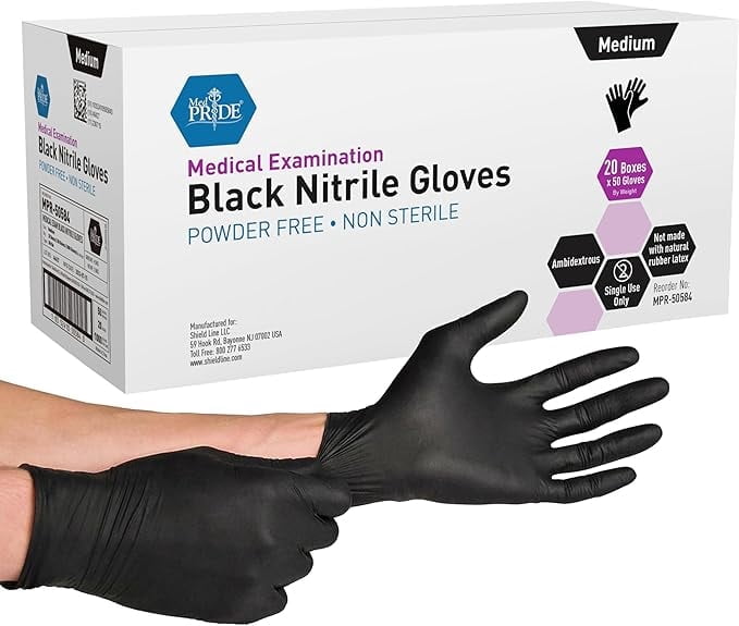 Med Pride Black Nitrile Disposable Gloves 4 Mil Thick, 1000 Count