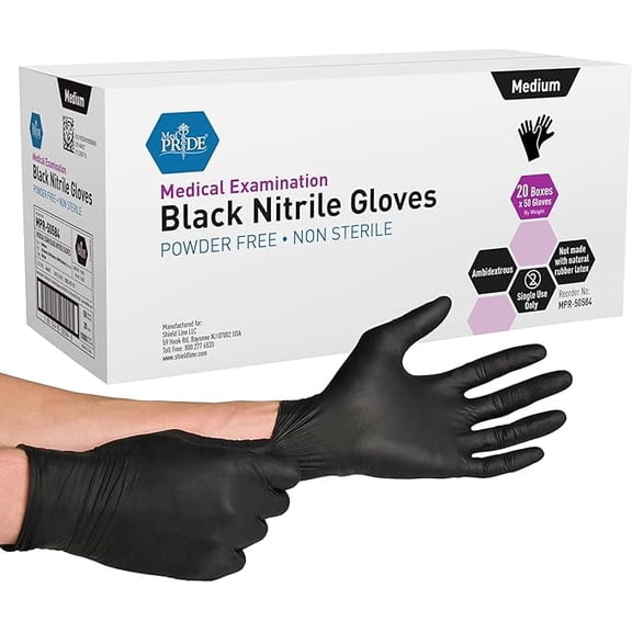 Med Pride Black Nitrile Disposable Gloves 4 Mil Thick, 1000 Count Nitrile Gloves Latex-Free, Powder-Free & Non-Sterile, Medium