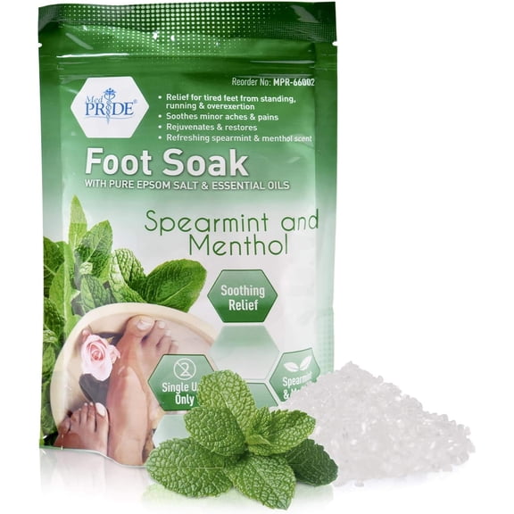 Med Pride Epsom Salt for Bath and Feet, Menthol Spearmint Foot Soak with Essential Oils for Pain Relief and Muscle Recovery, 19.2 Oz