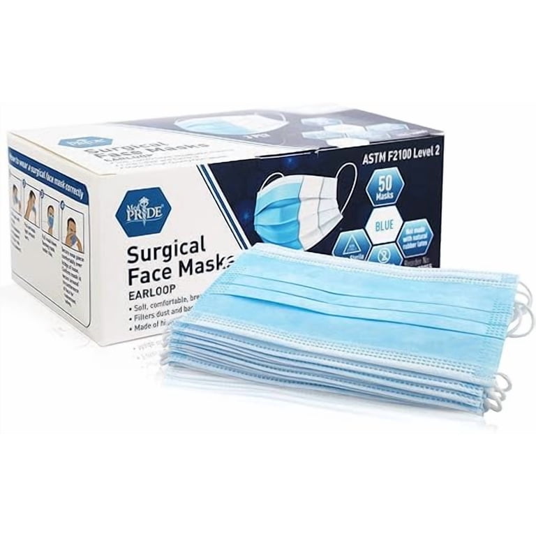 MedPride, Face Masks, 3-Ply Disposable Blue Mask, 50 Pack