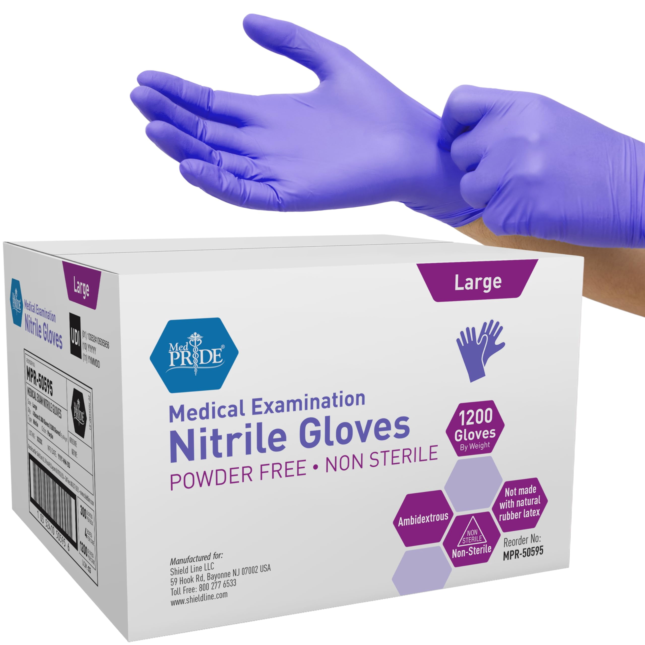 Med Pride Nitrile Disposable Gloves, 1200 Count, Blue Powder-Free Non Latex Gloves, Ambidextrous Medical Nitrile Gloves, Large