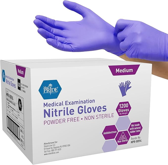 Med Pride Nitrile Disposable Gloves, 1200 Count, Blue Powder-Free Non Latex Gloves, Ambidextrous Medical Nitrile Gloves, Medium