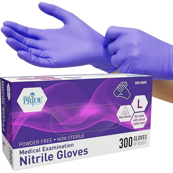 Med Pride Nitrile Disposable Gloves, 300 Count, Blue Powder-Free Non Latex Gloves, Ambidextrous Medical Nitrile Gloves, Large