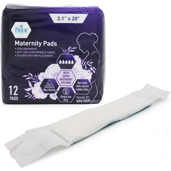 Med Pride Postpartum Maternity Overnight Pads 12 count, Extra Heavy Overnight Incontinence Pads for Women