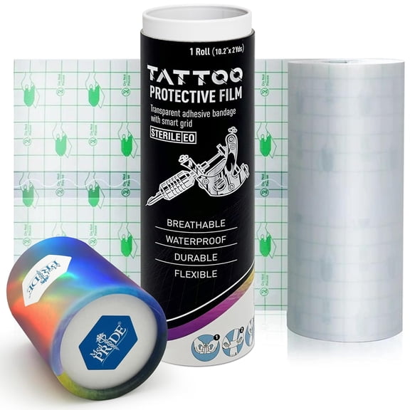 Med Pride Tattoo Bandage Wrap 10.2'' x 2 Yards, Transparent Dressing, Waterproof Second Skin Aftercare Film