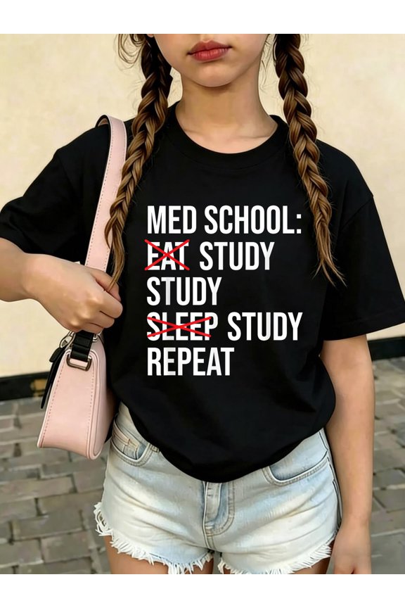 Med School Eat Study Sleep Repeat Funny Medical Student Kids T-Shirt Kids Graphic Tee Soft Cotton Short Sleeve Casual Shirt