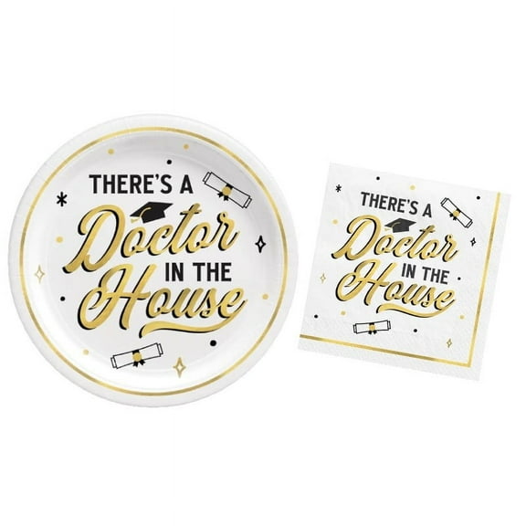 Med School Graduation Doctor Paper Plates and Napkins 60 Piece Value Pack