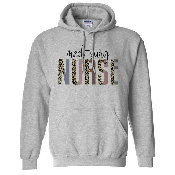 Med-Surg Nurse Leopard Print Hoodie Sweatshirt Unisex 5X-Large Grey