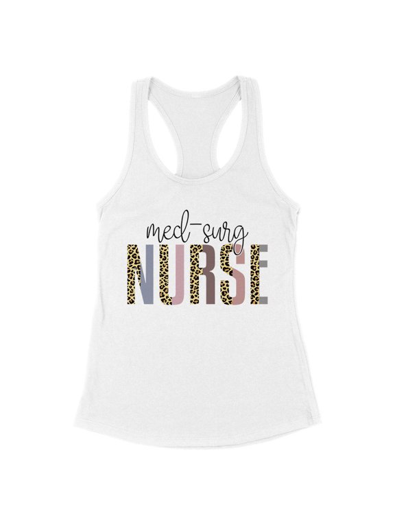 Med-Surg Nurse Leopard Print Tank Top Fitted Racerback Women's Large White