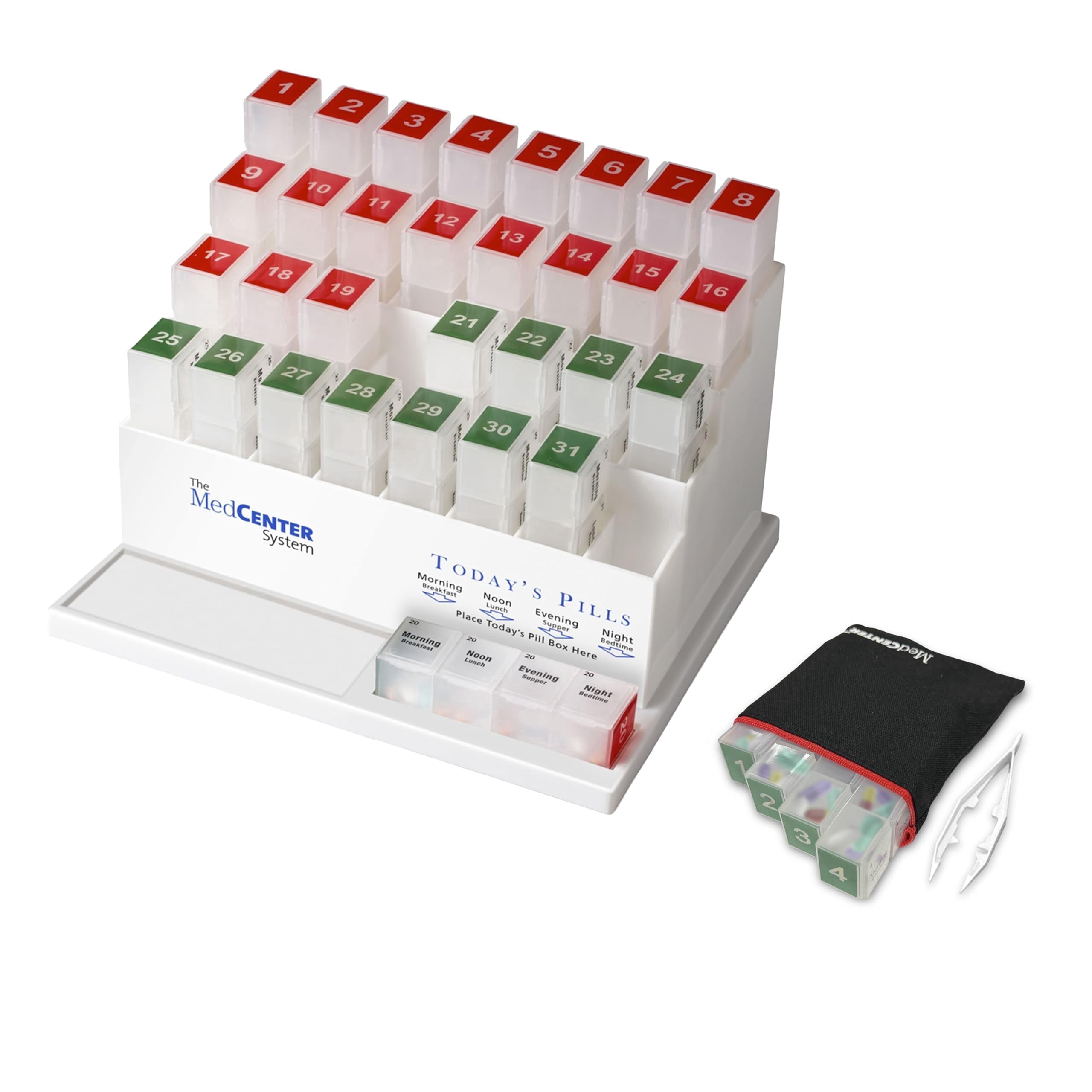MedCenter HSA/FSA Travel Pill Organizer with Zipper Pouch & Tweezers – Portable 4-Day Medication Case with Labeled Compartments for Travel, Vitamins & Supplements