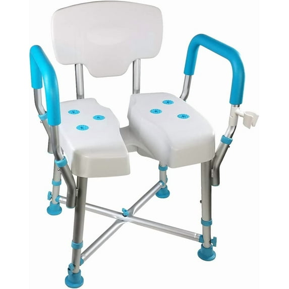 MedGear A-0273A DURA Hygienic Cutout Shower Chair with Back and Arm Rests Including Clip-on Shower Head Holder