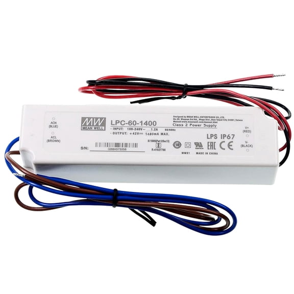 MedInnov 1400mA 60W Constant Current LED Driver, Compatible with MW LPC-60-1400, IP67, for COB LED, Downlight, Street Light, UL Recognized