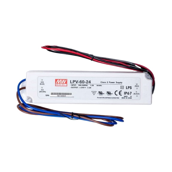 MedInnov 24V 2.5A 60W LED Power Supply, UL Recognized, IP67 Waterproof, for Landscape Lighting