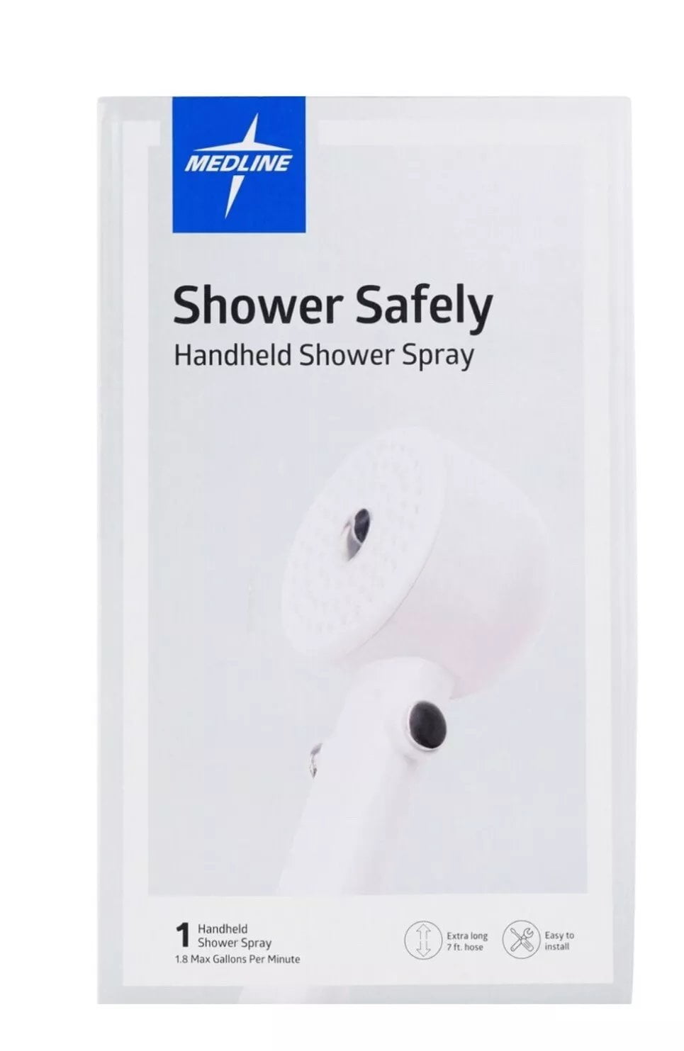 MedLine Shower Safely Handheld Shower Spray Extra Long White 7' Hose