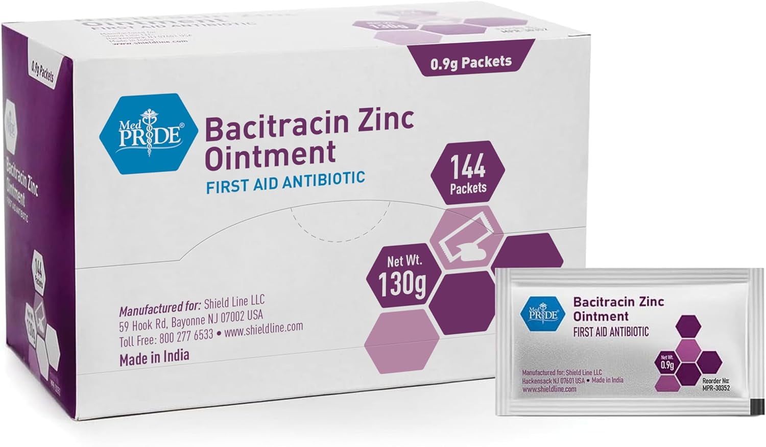 MED PRIDE Bacitracin Antibiotic Ointment  144 Travel Packets, First Aid Ointment for Cuts, Burns & Wounds, Portable Antibiotic Cream with Zinc 0.9g