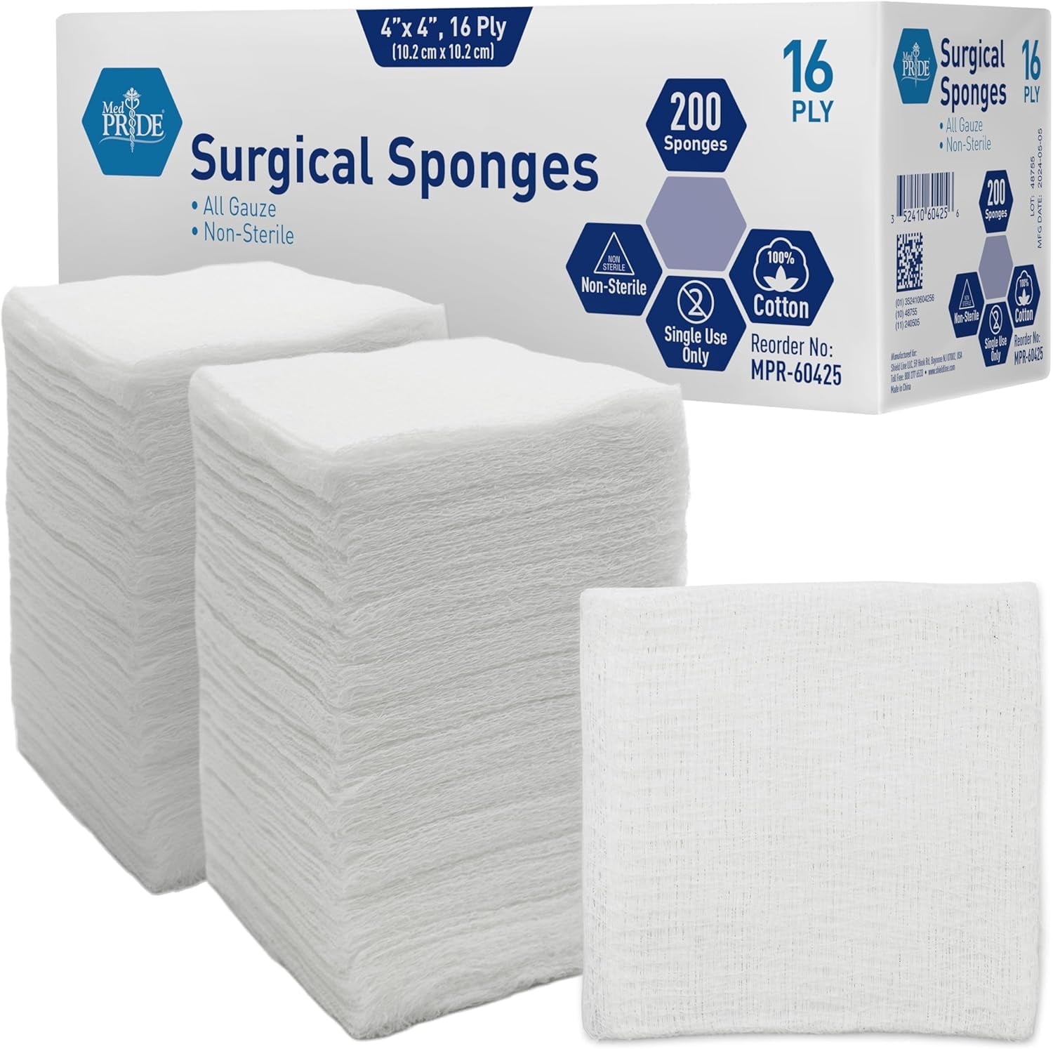 MedPride, Gauze Pads, 4x4 inch, 200 count cotton wound dressing ...