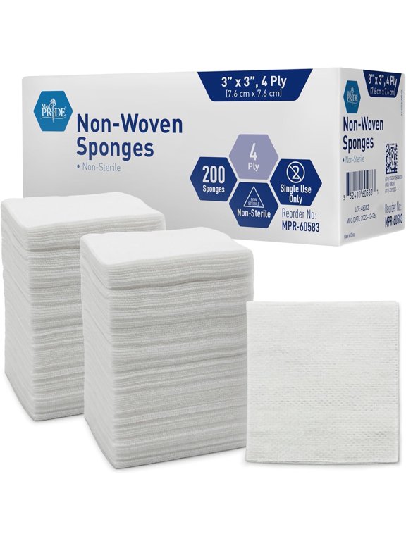 MED PRIDE Gauze Pads 3x3 Inch, 4-Ply Non Sterile - 200-Count Non Stick Gauze Pads for Wound Dressing and Medical Supplies
