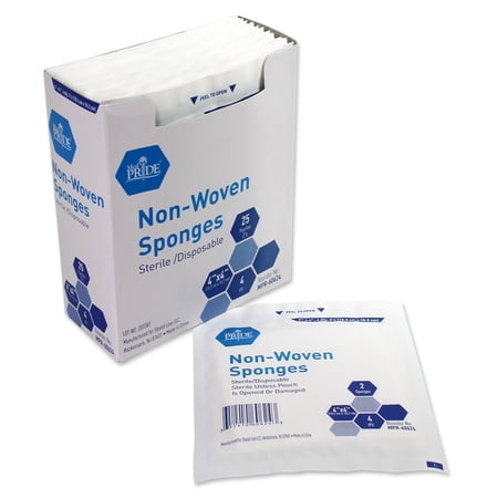 MedPride Non-Woven Sponge, Sterile, 2's, 4" x 4", 4Ply, Box of 25