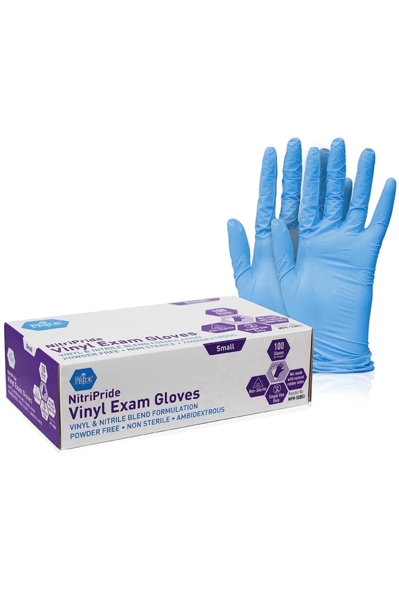 NitriPride Nitrile Gloves Powder-Free Disposable Gloves Blue, Small, 100-Pack, Durable Latex Free Non-Slip Medical Gloves for Cleaning, Cooking & Food Prep