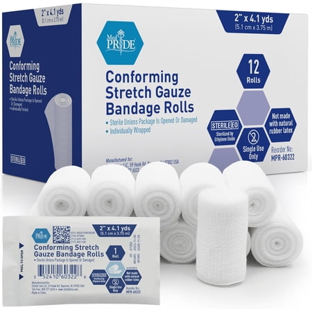 Med Pride Sterile Gauze Roll 2x147.6 Inch, 12 pack Latex-Free Bandage Wrap for Wound Care and First Aid Supplies